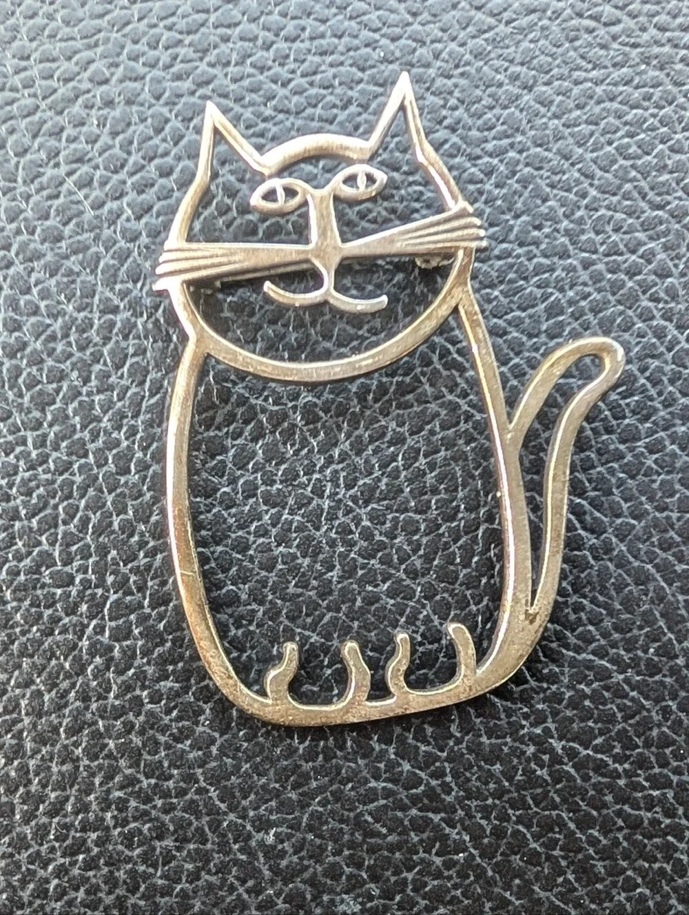 VTG Navajo Belinda Woody Sterling Silver Cat Brooch 925 Gold Accents
